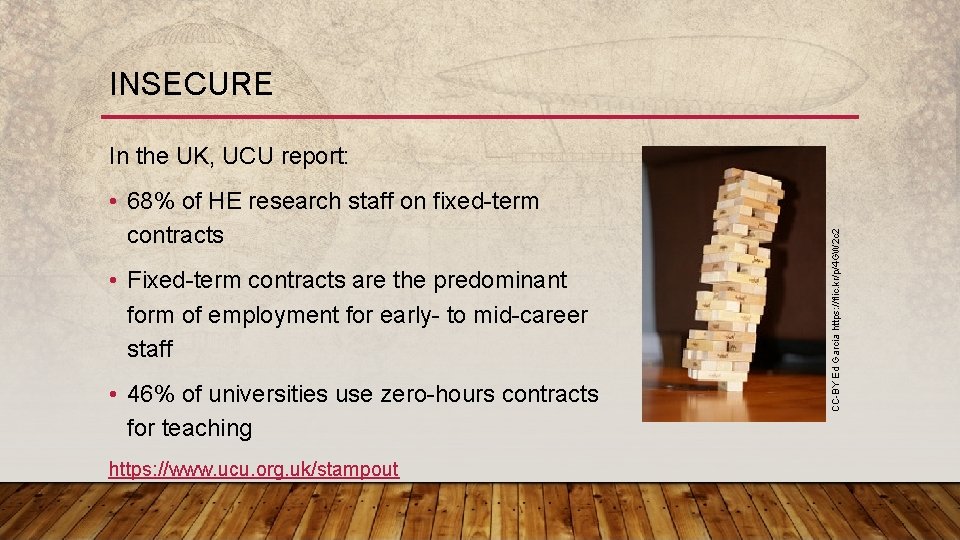 INSECURE • 68% of HE research staff on fixed-term contracts • Fixed-term contracts are