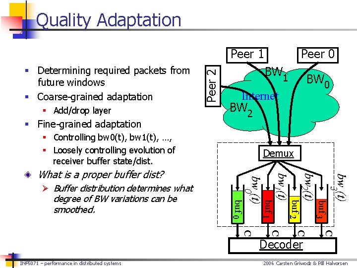 Quality Adaptation § Determining required packets from future windows § Coarse-grained adaptation § Add/drop