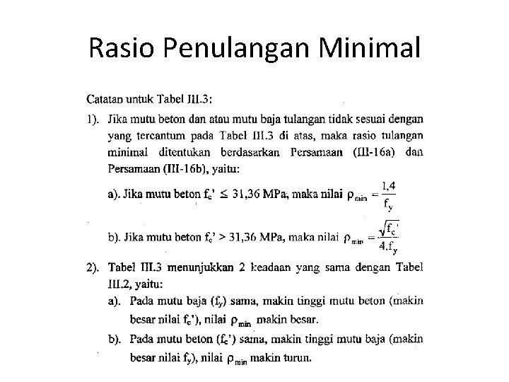 Rasio Penulangan Minimal 