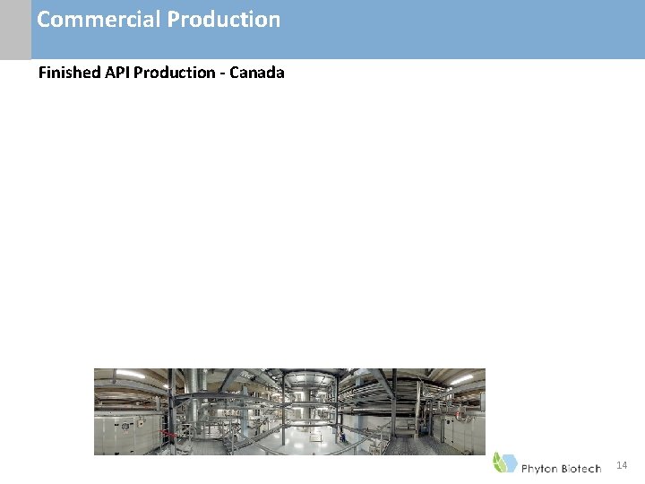 Commercial Production Finished API Production - Canada 14 Commercial Production Finished API Production - Canada 14