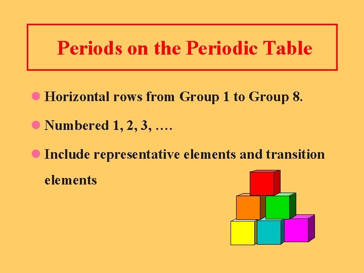 Periods on the Periodic Table l Horizontal rows from Group 1 to Group 8.