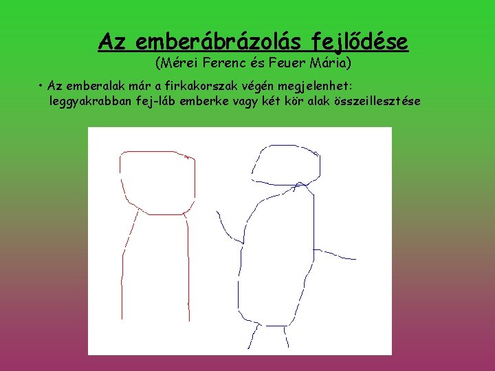 Az emberábrázolás fejlődése (Mérei Ferenc és Feuer Mária) • Az emberalak már a firkakorszak