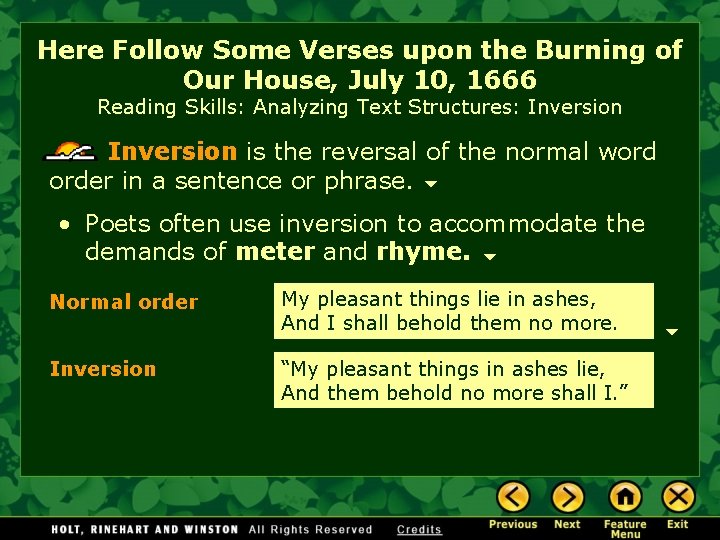 Here Follow Some Verses upon the Burning of Our House, July 10, 1666 Reading