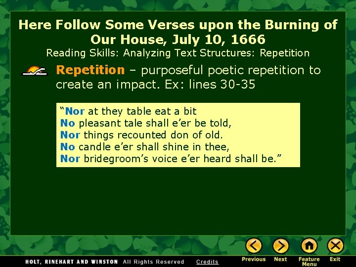 Here Follow Some Verses upon the Burning of Our House, July 10, 1666 Reading