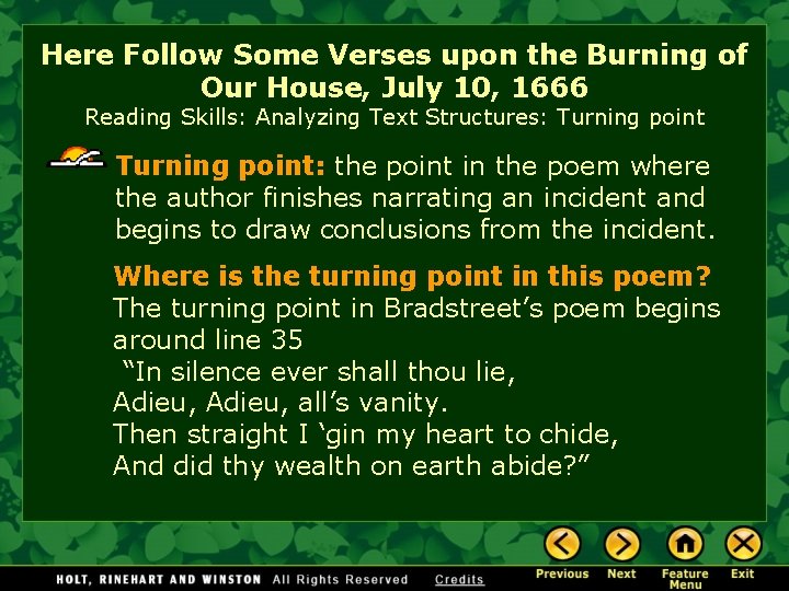 Here Follow Some Verses upon the Burning of Our House, July 10, 1666 Reading