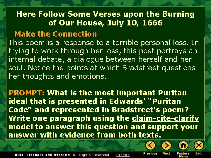 Here Follow Some Verses upon the Burning of Our House, July 10, 1666 Make