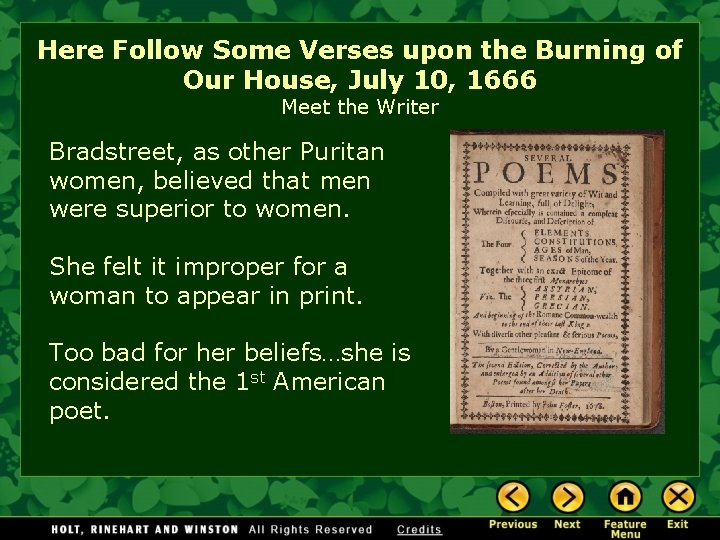 Here Follow Some Verses upon the Burning of Our House, July 10, 1666 Meet