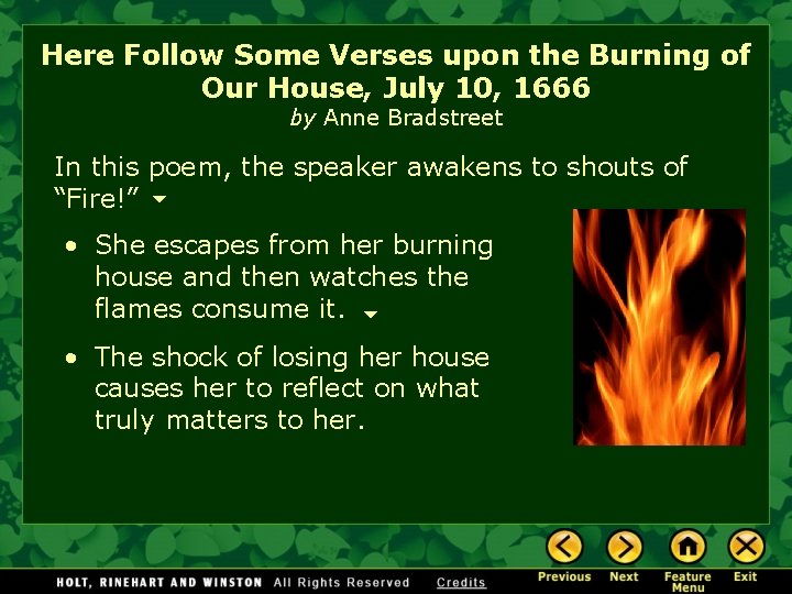 Here Follow Some Verses upon the Burning of Our House, July 10, 1666 by