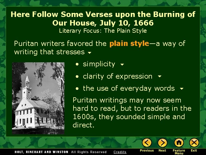 Here Follow Some Verses upon the Burning of Our House, July 10, 1666 Literary