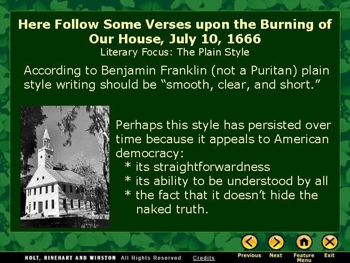 Here Follow Some Verses upon the Burning of Our House, July 10, 1666 Literary