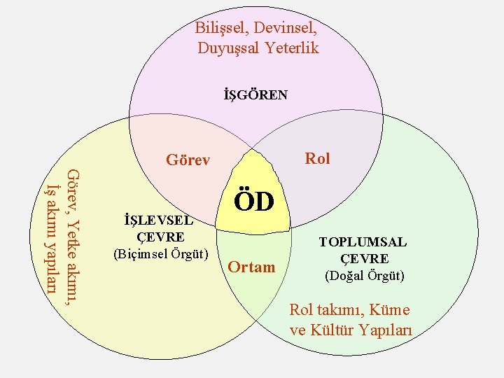 Bilişsel, Devinsel, Duyuşsal Yeterlik İŞGÖREN Rol Görev, Yetke akımı, İş akımı yapıları Görev İŞLEVSEL