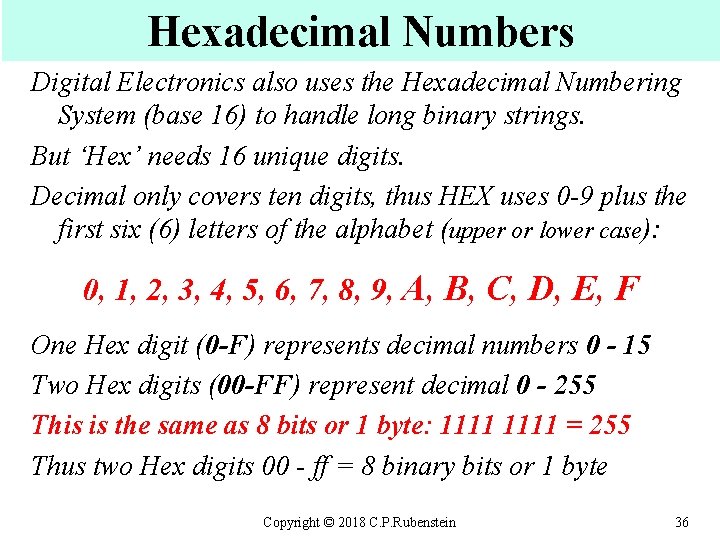 Hexadecimal Numbers Digital Electronics also uses the Hexadecimal Numbering System (base 16) to handle