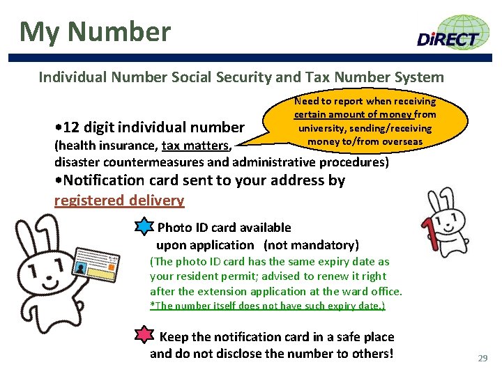 My Number Individual Number Social Security and Tax Number System • 12 digit individual