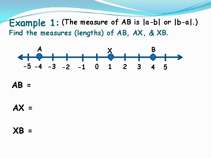 Example 1: (The measure of AB is |a-b| or |b-a|. ) Find the measures