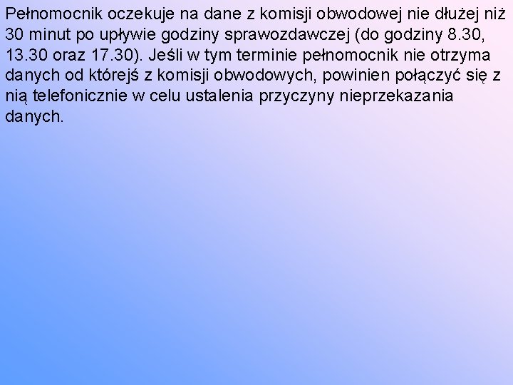 Pełnomocnik oczekuje na dane z komisji obwodowej nie dłużej niż 30 minut po upływie