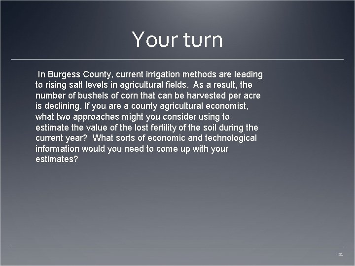 Your turn In Burgess County, current irrigation methods are leading to rising salt levels