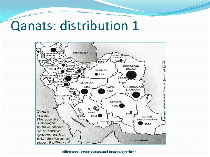 Qanats: distribution 1 Differences Persian qanats and Roman aqueducts 