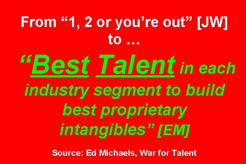 From “ 1, 2 or you’re out” [JW] to … “Best Talent in each