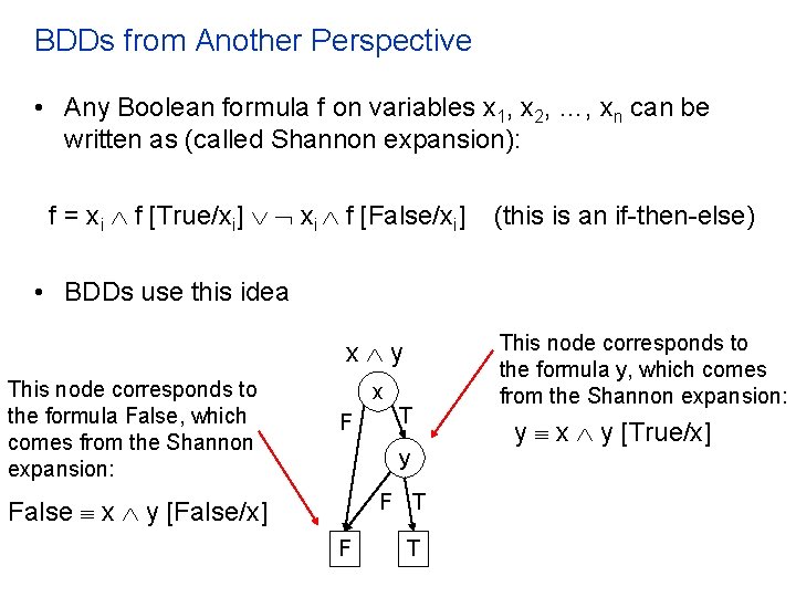 BDDs from Another Perspective • Any Boolean formula f on variables x 1, x