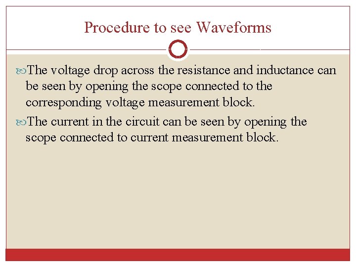 Procedure to see Waveforms The voltage drop across the resistance and inductance can be