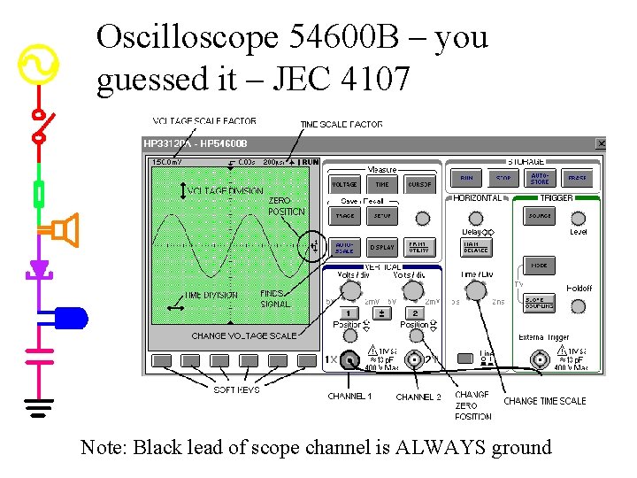 Oscilloscope 54600 B – you guessed it – JEC 4107 Note: Black lead of