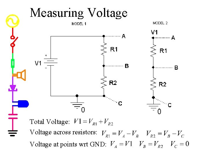 Measuring Voltage Total Voltage: Voltage across resistors: Voltage at points wrt GND: 