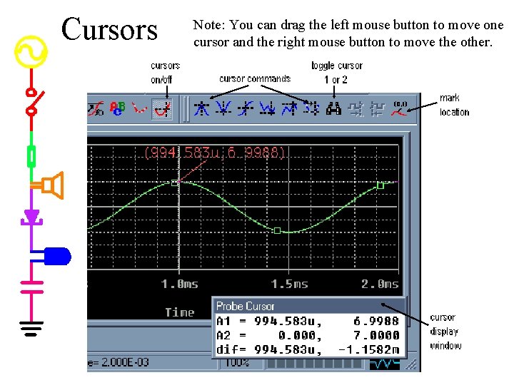 Cursors Note: You can drag the left mouse button to move one cursor and