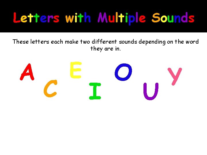 Letters with Multiple Sounds These letters each make two different sounds depending on the