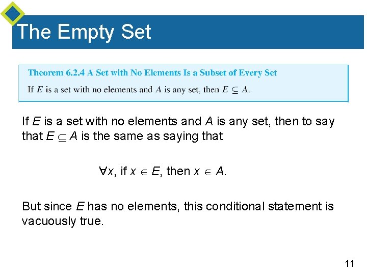 The Empty Set If E is a set with no elements and A is
