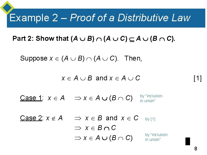 Example 2 – Proof of a Distributive Law Part 2: Show that (A B)