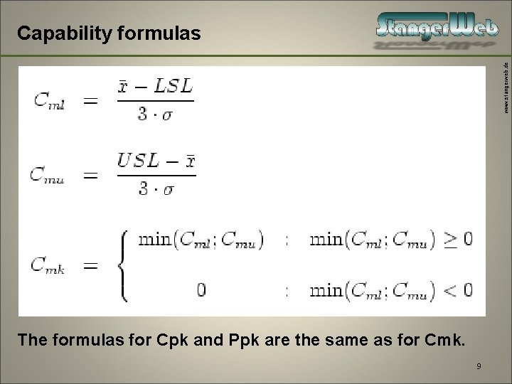 www. stangerweb. de Capability formulas The formulas for Cpk and Ppk are the same