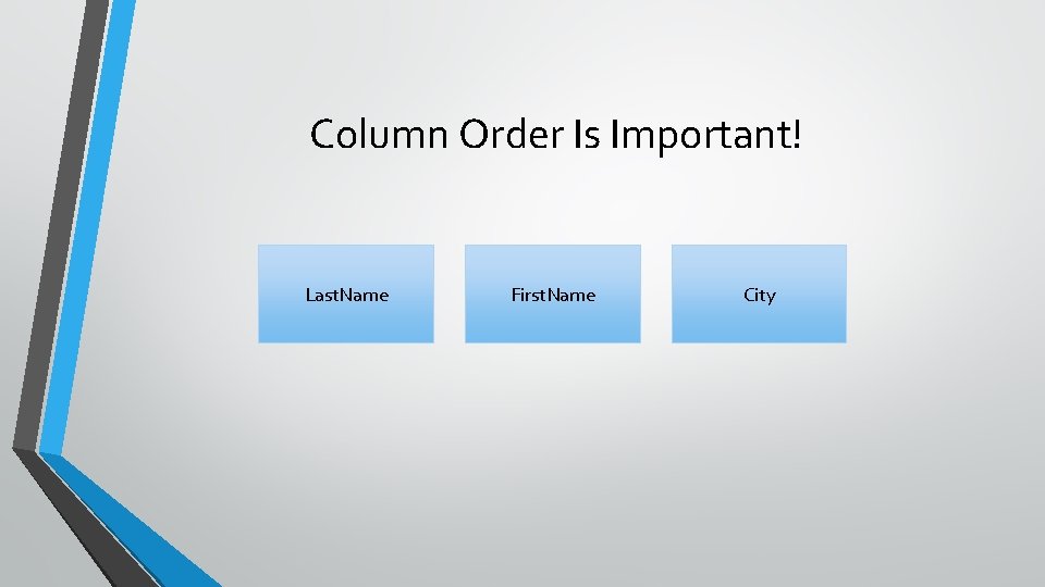 Column Order Is Important! Last. Name First. Name City 