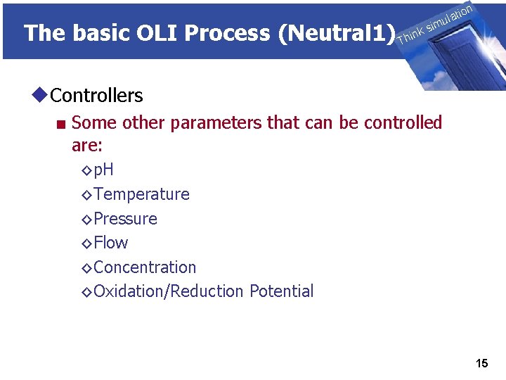 The basic OLI Process (Neutral 1) THINK on ti SIMULATION ula nk i h