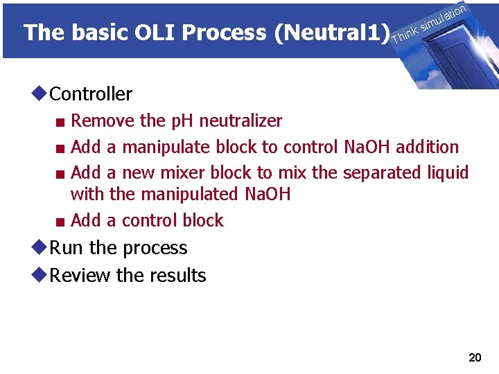 The basic OLI Process (Neutral 1) THINK on ti SIMULATION ula nk i h