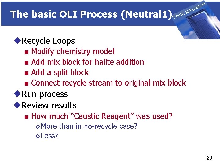 The basic OLI Process (Neutral 1) THINK on ti SIMULATION ula nk i h