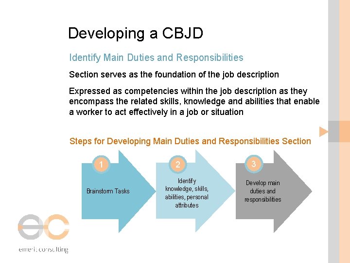 Developing a CBJD Identify Main Duties and Responsibilities Section serves as the foundation of