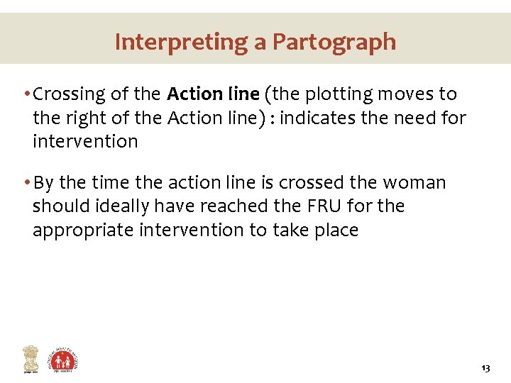 Interpreting a Partograph • Crossing of the Action line (the plotting moves to the