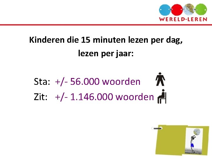 Kinderen die 15 minuten lezen per dag, lezen per jaar: Sta: +/- 56. 000