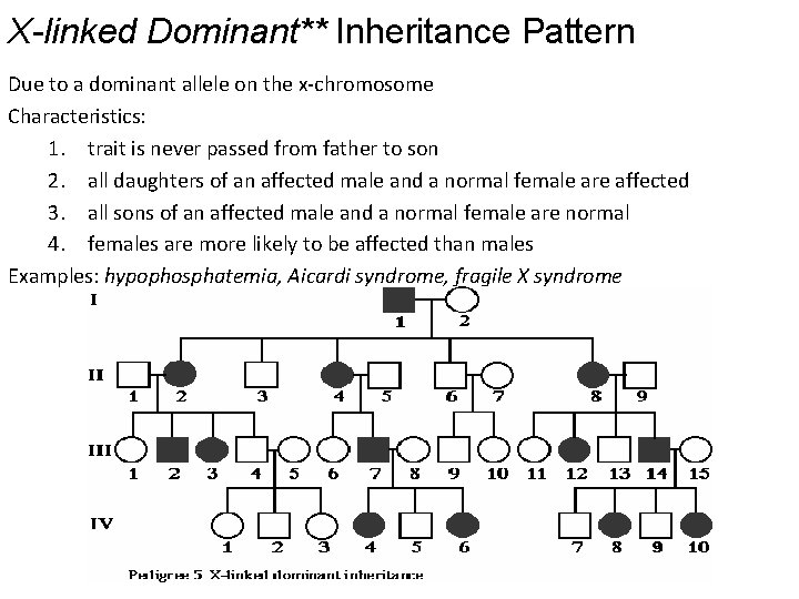 X-linked Dominant** Inheritance Pattern Due to a dominant allele on the x-chromosome Characteristics: 1.