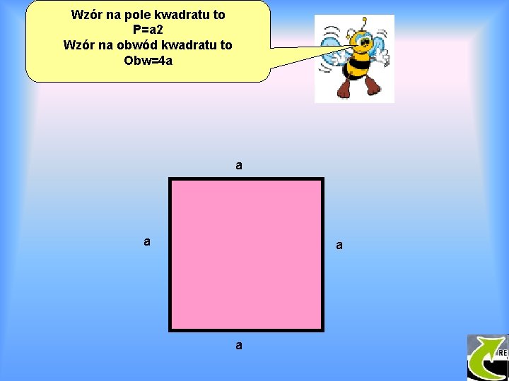 Wzór na pole kwadratu to P=a 2 Wzór na obwód kwadratu to Obw=4 a