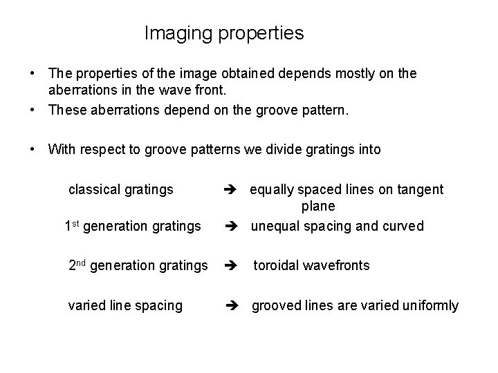 Imaging properties • The properties of the image obtained depends mostly on the aberrations