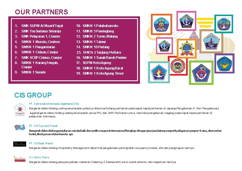 OUR PARTNERS 1. 2. 3. 4. 5. 6. 7. 8. SMK SUPM Al Maarif