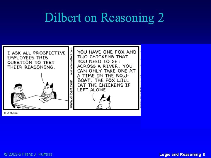 Dilbert on Reasoning 2 © 2002 -5 Franz J. Kurfess Logic and Reasoning 5