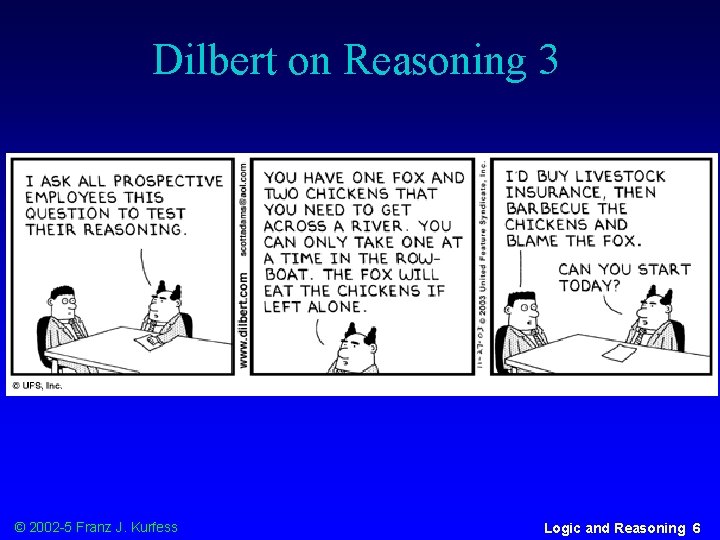 Dilbert on Reasoning 3 © 2002 -5 Franz J. Kurfess Logic and Reasoning 6