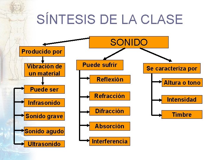 SÍNTESIS DE LA CLASE SONIDO Producido por Vibración de un material Puede ser Infrasonido