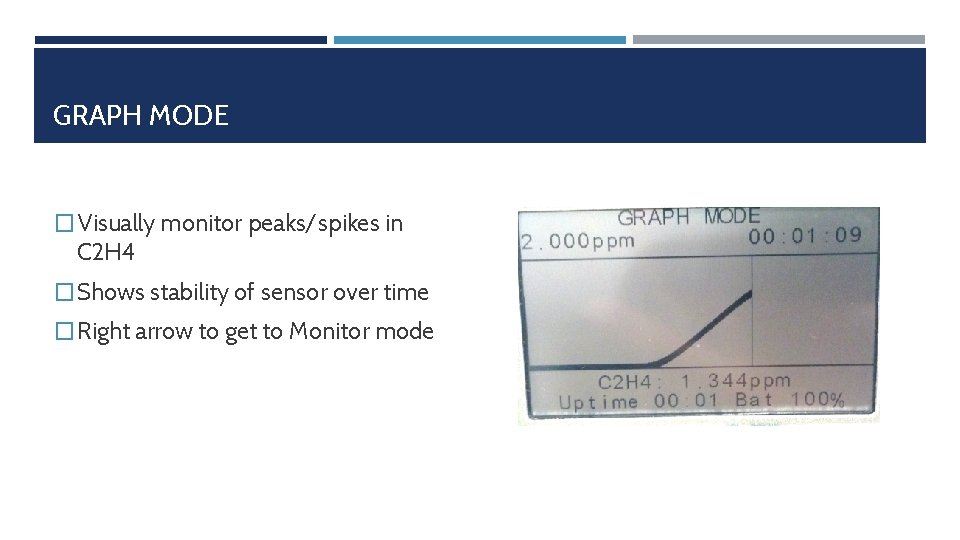 GRAPH MODE � Visually monitor peaks/spikes in C 2 H 4 � Shows stability