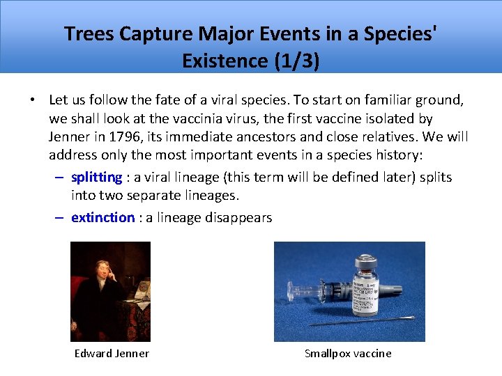Trees Capture Major Events in a Species' Existence (1/3) • Let us follow the