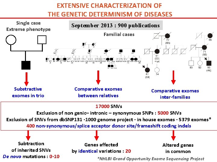 EXTENSIVE CHARACTERIZATION OF THE GENETIC DETERMINISM OF DISEASES Single case Extreme phenotype Substractive exomes