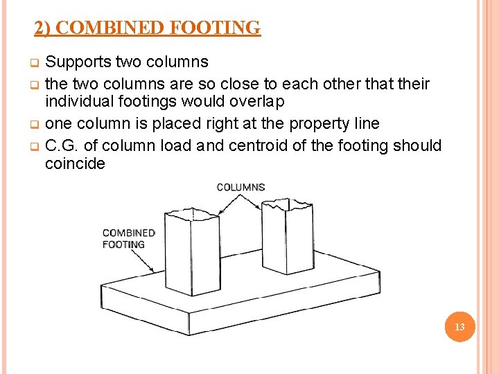 2) COMBINED FOOTING Supports two columns q the two columns are so close to