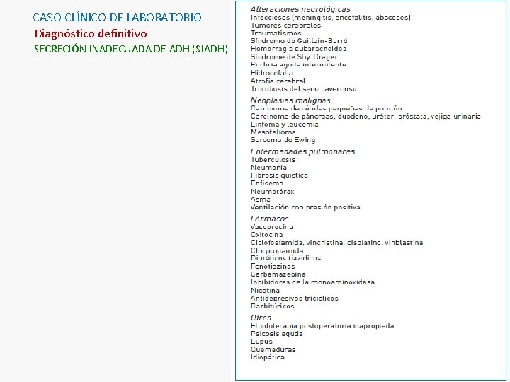 CASO CLÍNICO DE LABORATORIO Diagnóstico definitivo SECRECIÓN INADECUADA DE ADH (SIADH) 10 